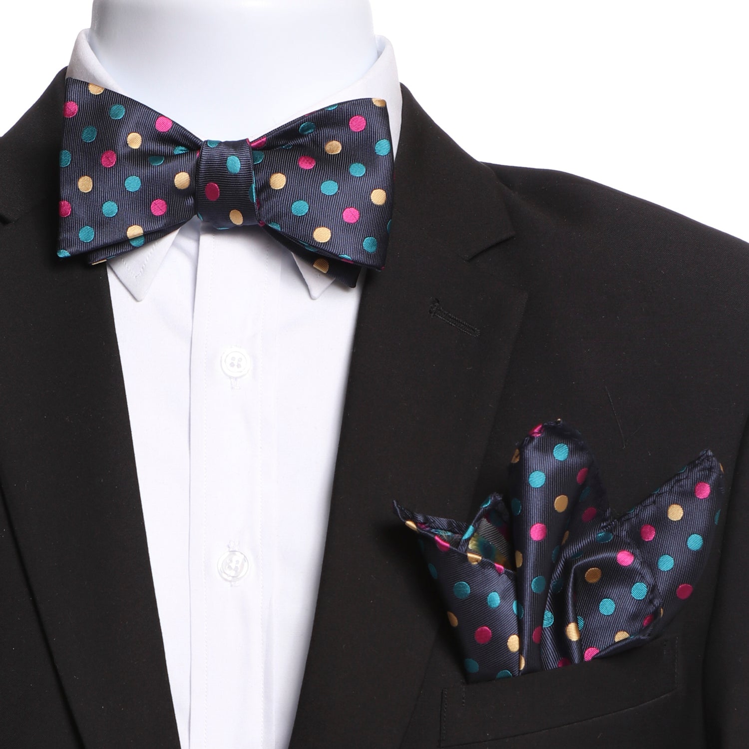 Men's Multi Colors Polka Dot Silk Self Bow Tie