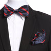 Men's Red & Navy Blue Self Bow Tie with Handkerchief