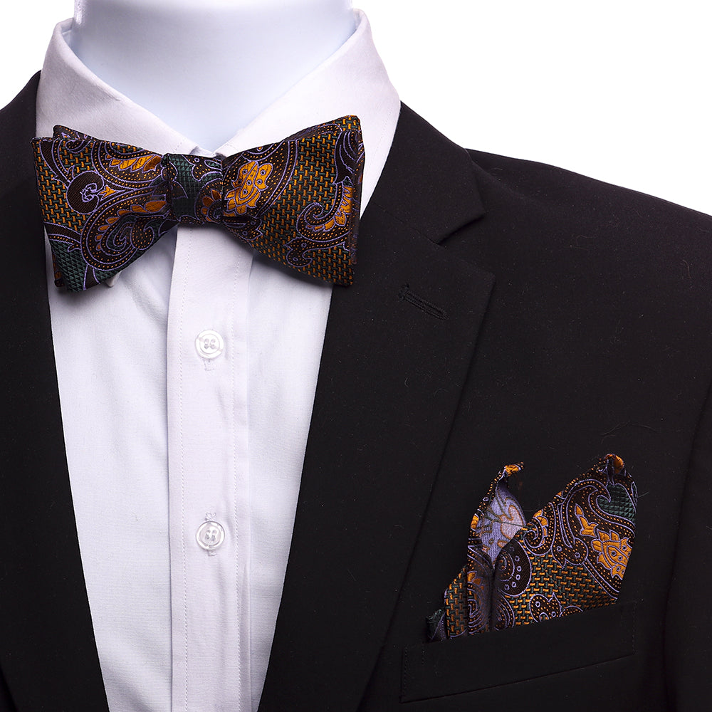 Men's Bronze Brown & Green Self Bow Tie