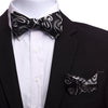 Men's Black, Silver Gray Swirls Self Bow Tie