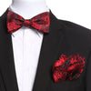 Men's Red Floral Self Bow Tie with Handkerchief