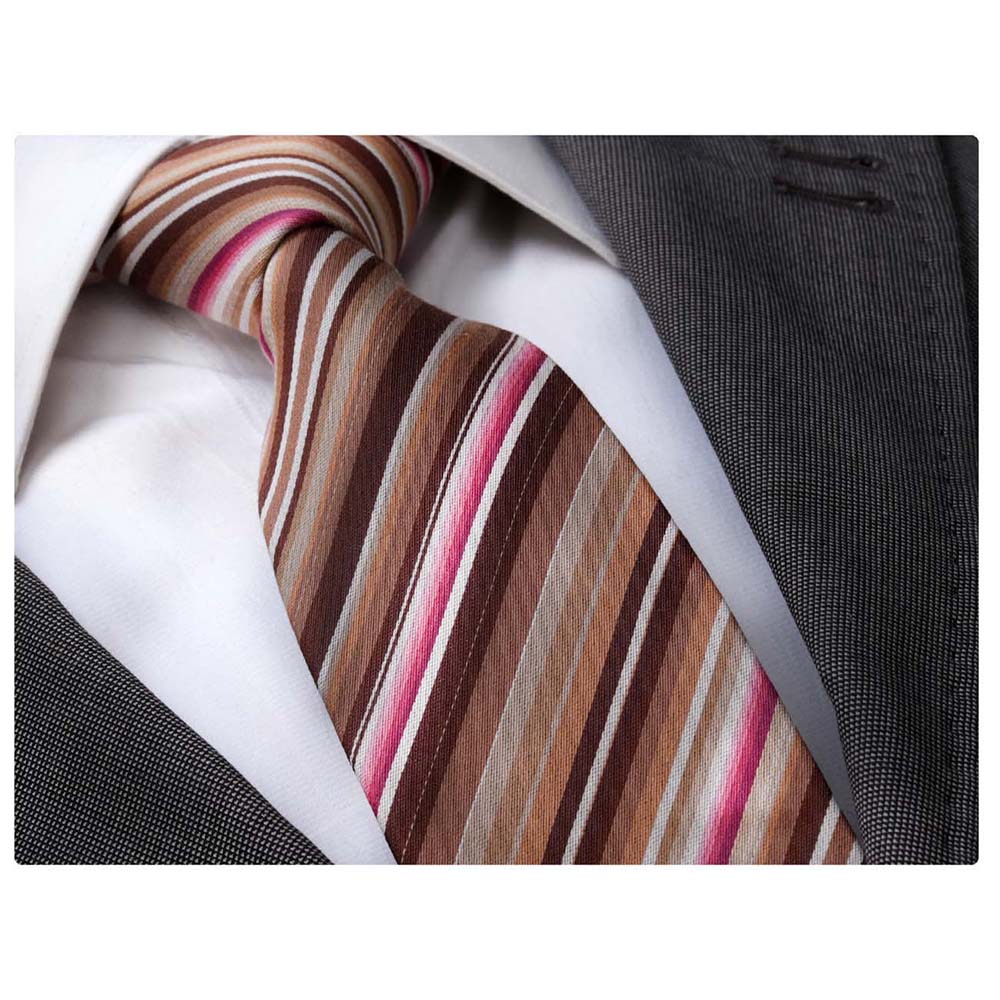 Multi Color Stripes Mens Designer Silk Necktie with Gift Box - Premium