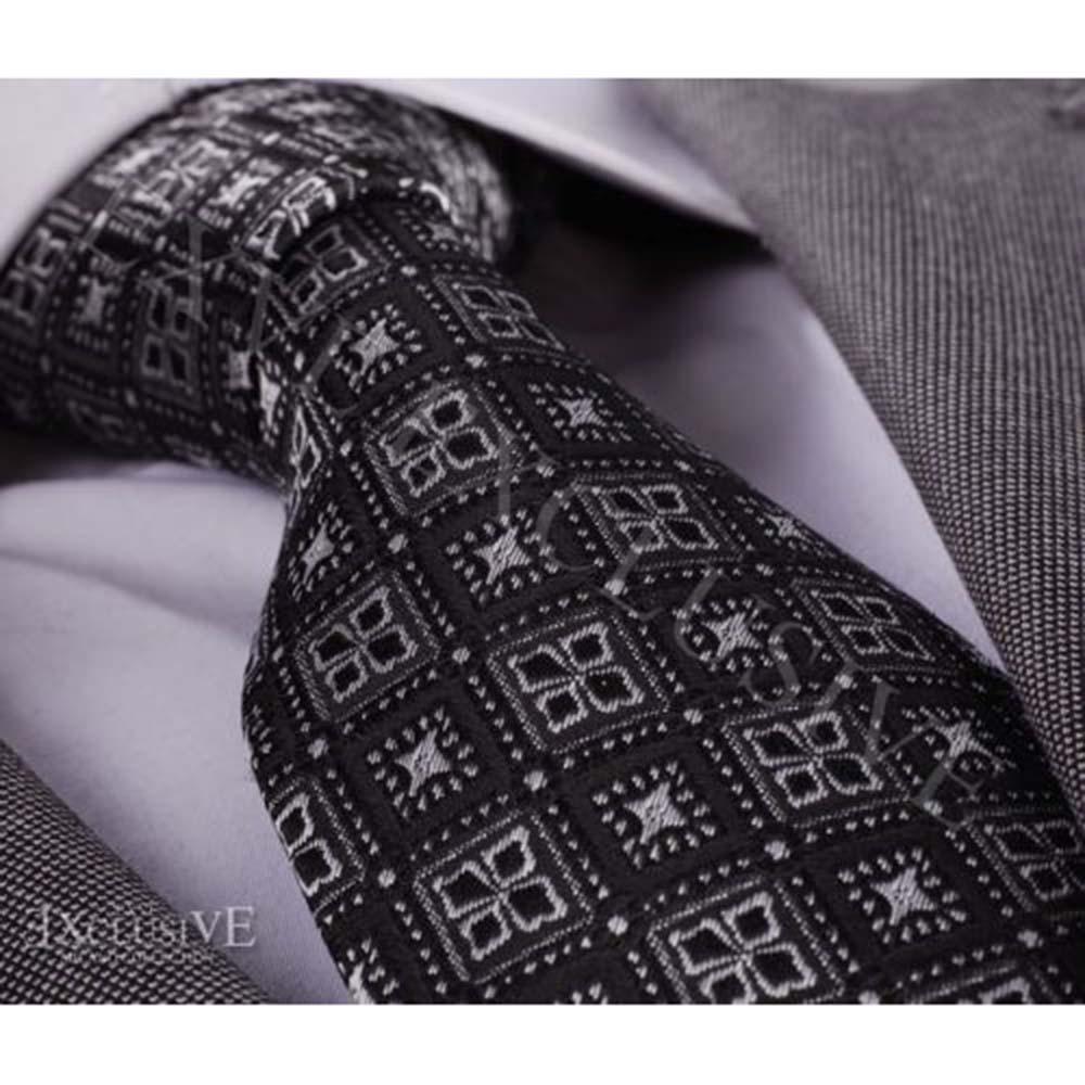 Men's jacquard Silver & Black Design Premium Neck Tie With Gift Box -