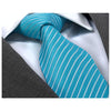 Men's jacquard Turqouise Blue White Lines Premium Neck Tie With Gift