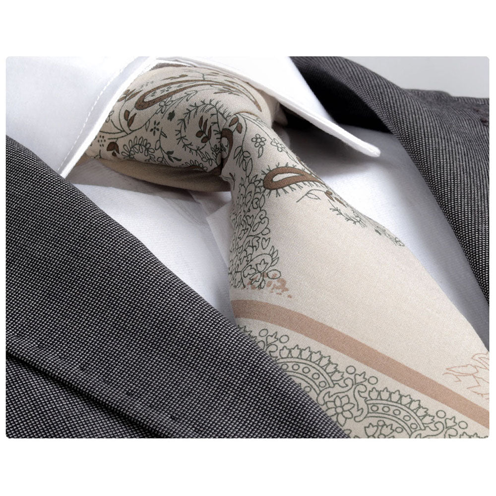 Men's jacquard Cream Paisley Premium Neck Tie With Gift Box