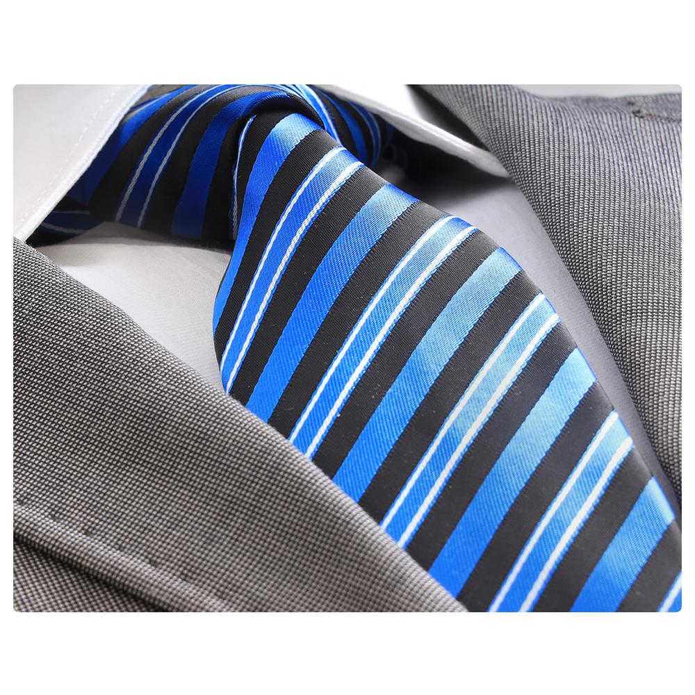 Men's jacquard Metallic Blue and Black Lines Premium Neck Tie With