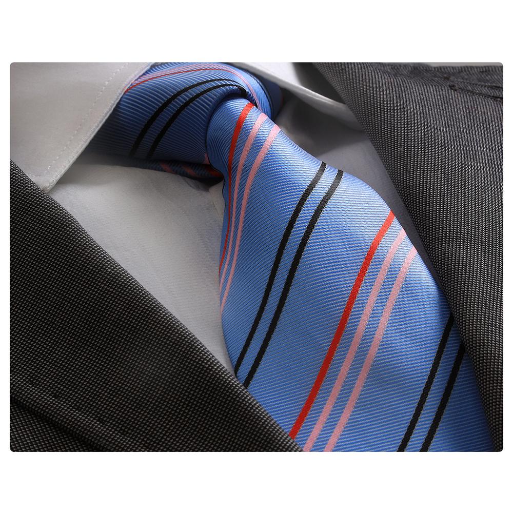 Men's jacquard Blue with Red Black & Pink Lines Premium Neck Tie With