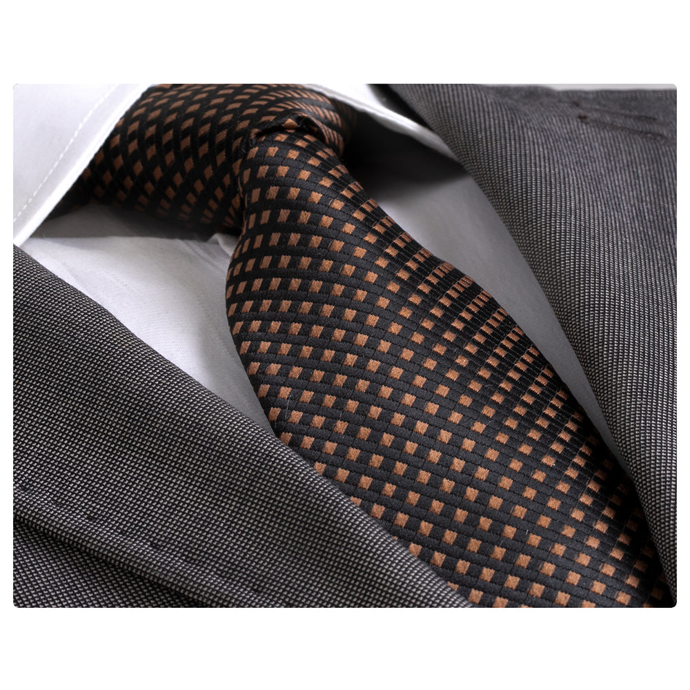 Men's jacquard Brown Checkered Premium Neck Tie With Gift Box