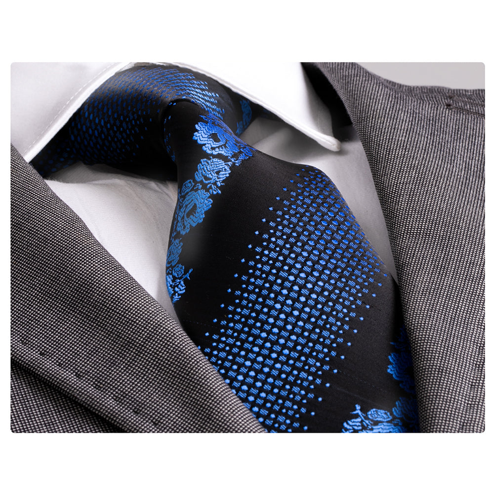 Men's Fashion Black Blue Snake Skin Tie Silk Neck Tie Gift Box