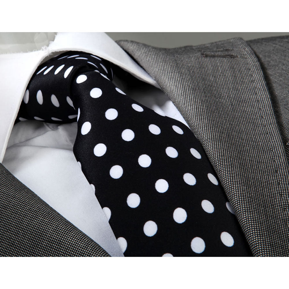 Men's jacquard Black White Polka Dot Premium Neck Tie With Gift Box