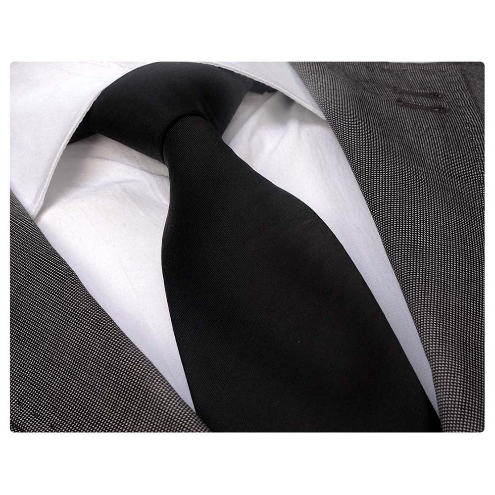 Solid Black Mens Designer Silk Necktie with Gift Box - Premium Quality