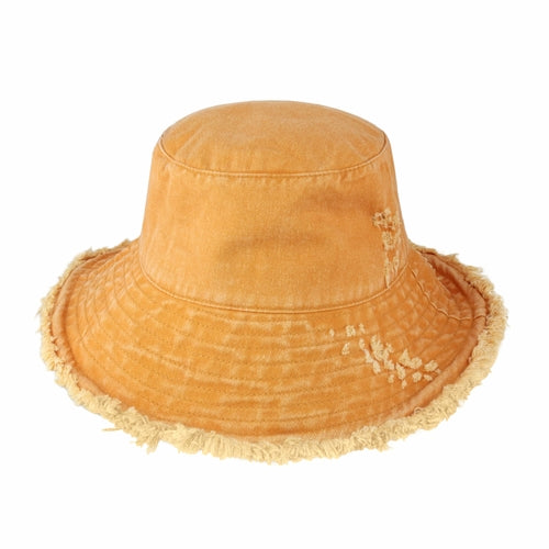 Wide Brim Frayed Bucket Hat