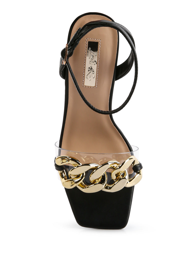 Bottom Kiss Chain Strap Italian Block Heel Sandals