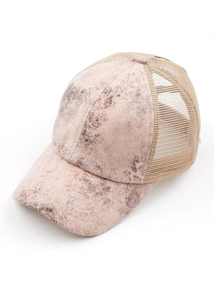 CC Faux Leather Hats Criss Cross Style Women Cap for Ponytails