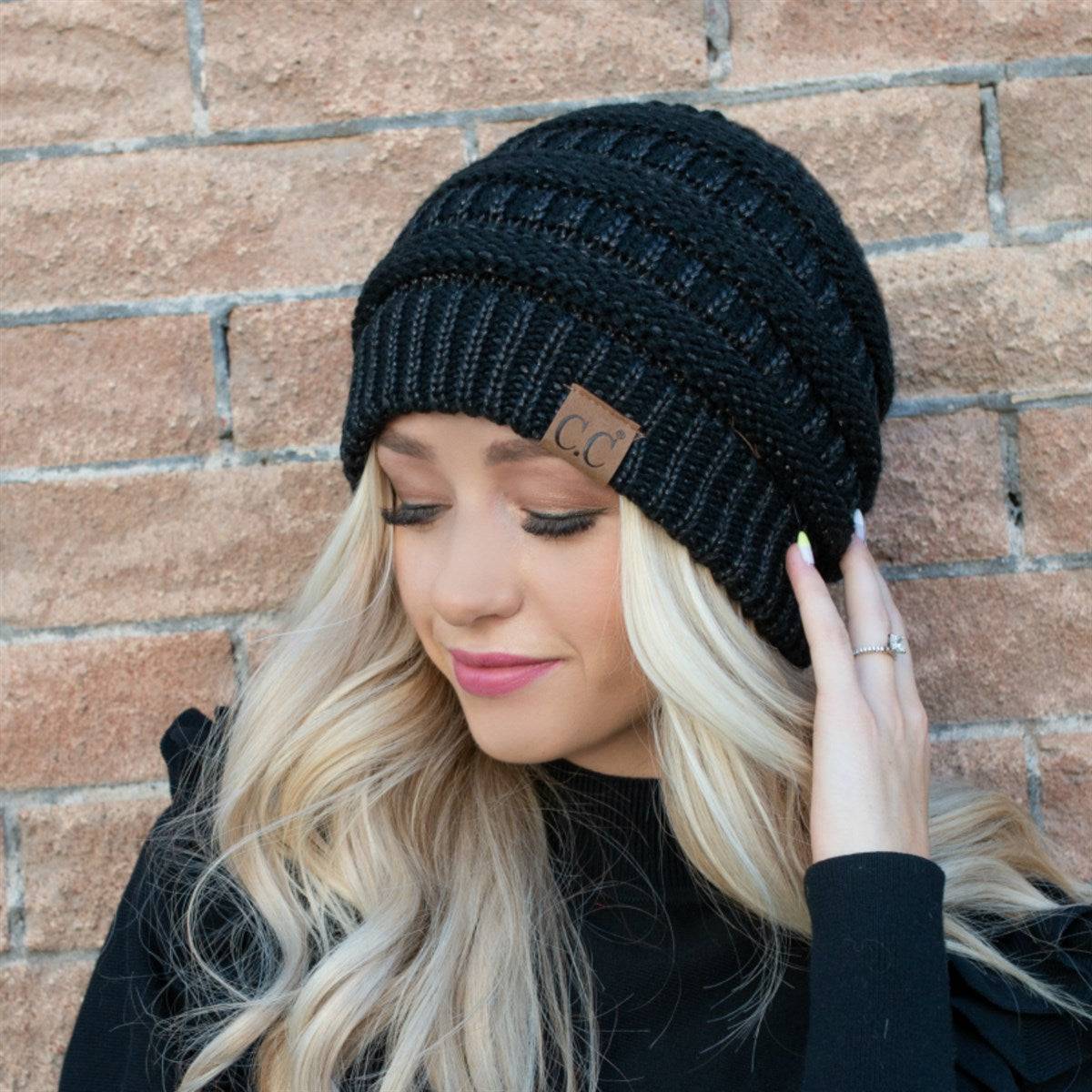 CC Cozy Metallic Cable Knit Skully Beanies Hats