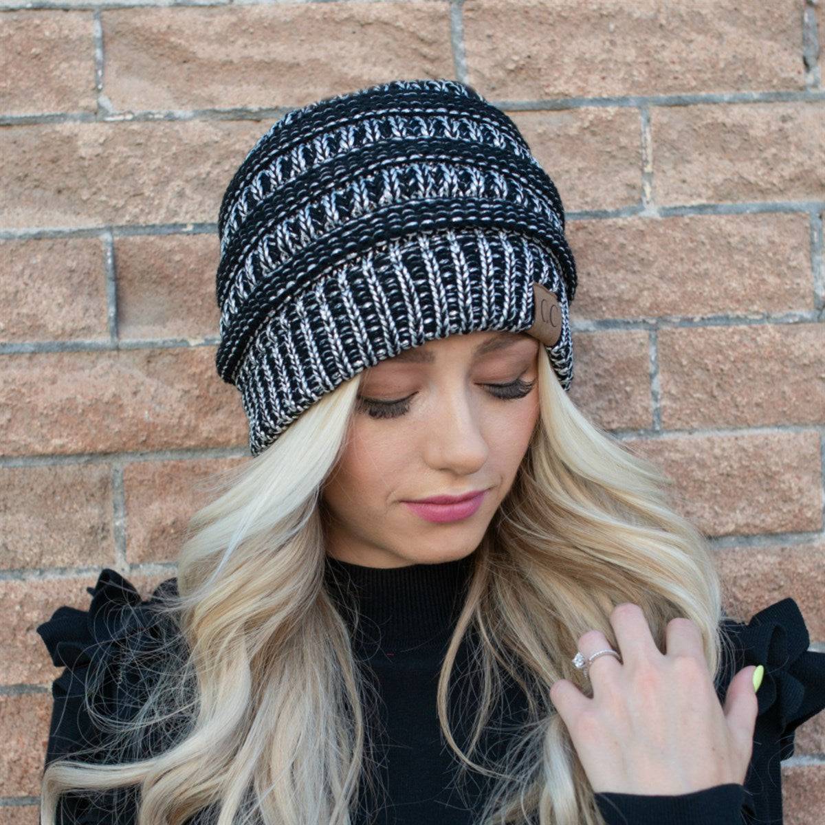 CC Cozy Metallic Cable Knit Skully Beanies Hats