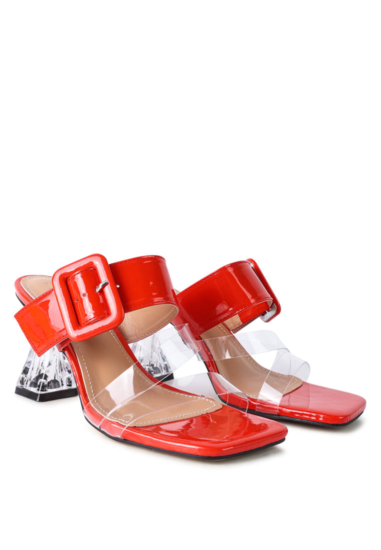 City Girl Buckle Detail Clear Spool Heel Sandals