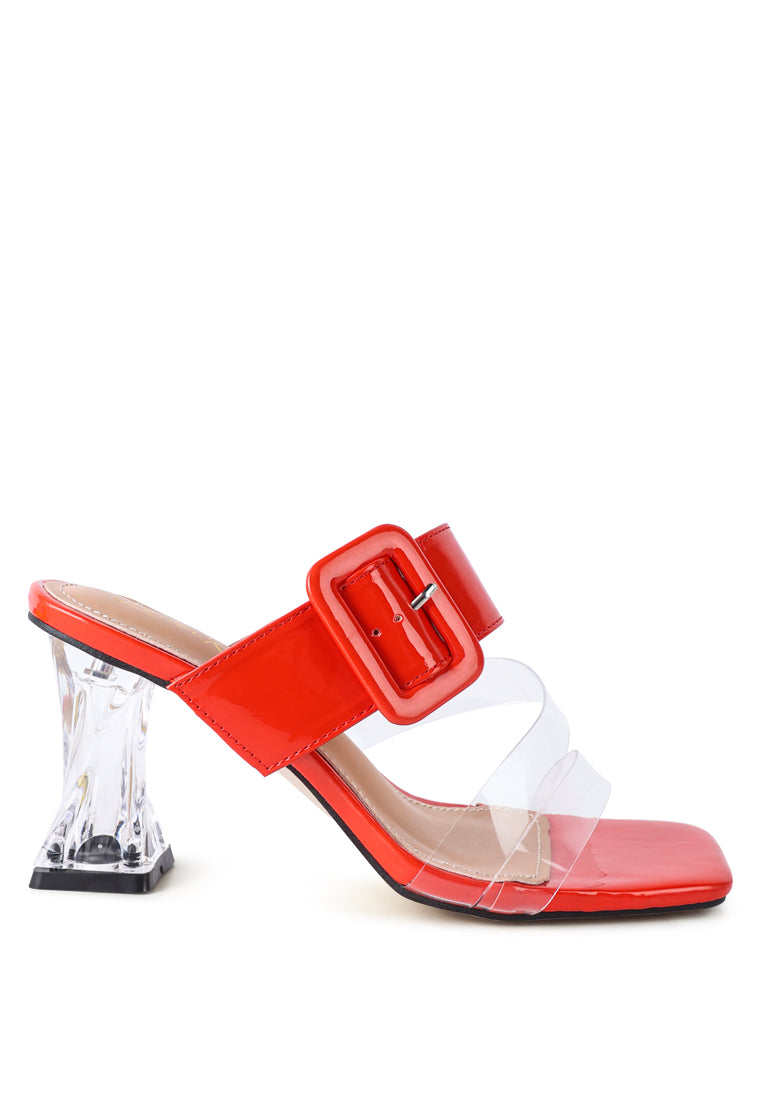 City Girl Buckle Detail Clear Spool Heel Sandals