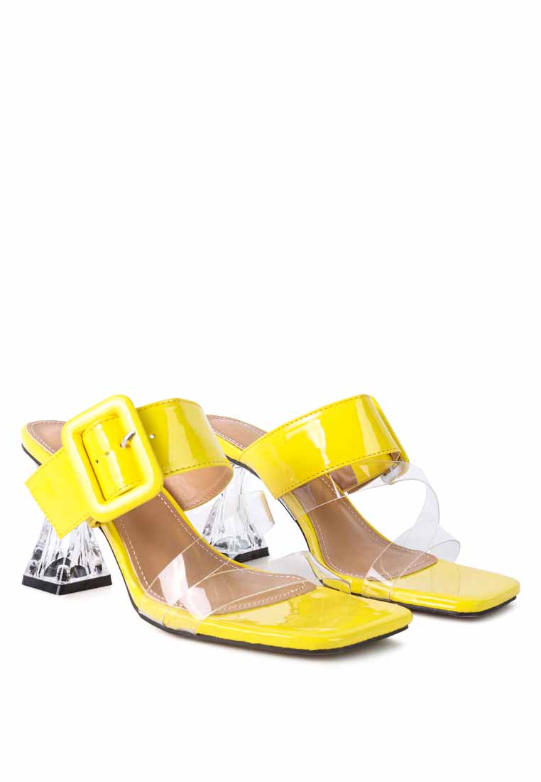 City Girl Buckle Detail Clear Spool Heel Sandals