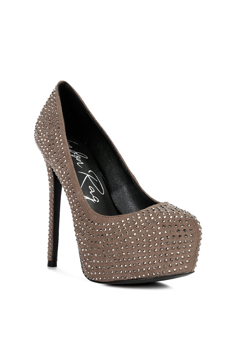 Clarisse Diamante Faux Suede High Heeled Pumps