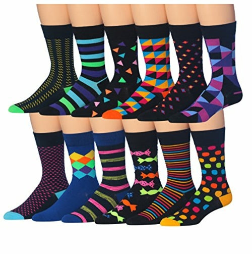 James Fiallo Mens 12 Pairs Funny Faces Striped Colorful Crew Socks