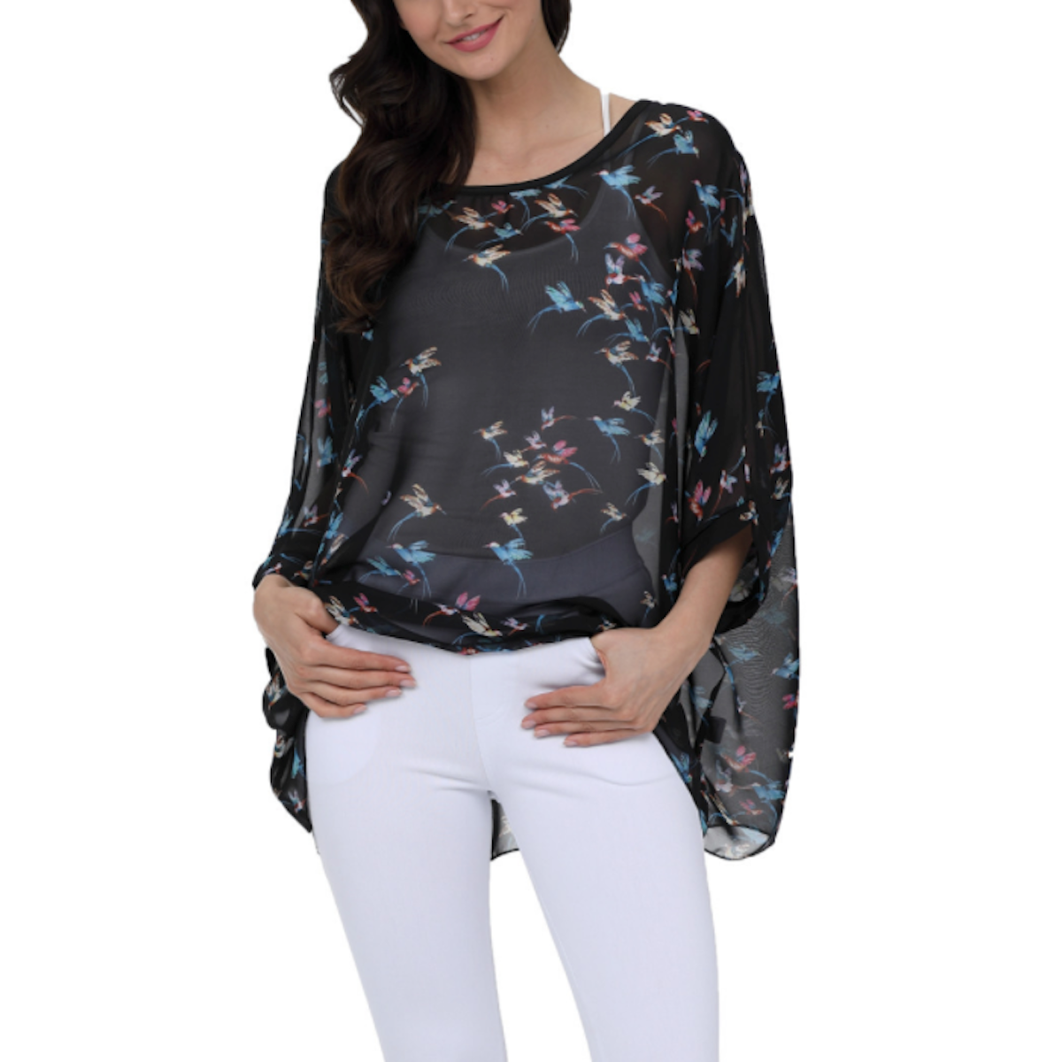 Womens Flying Bird Print Chiffon Top