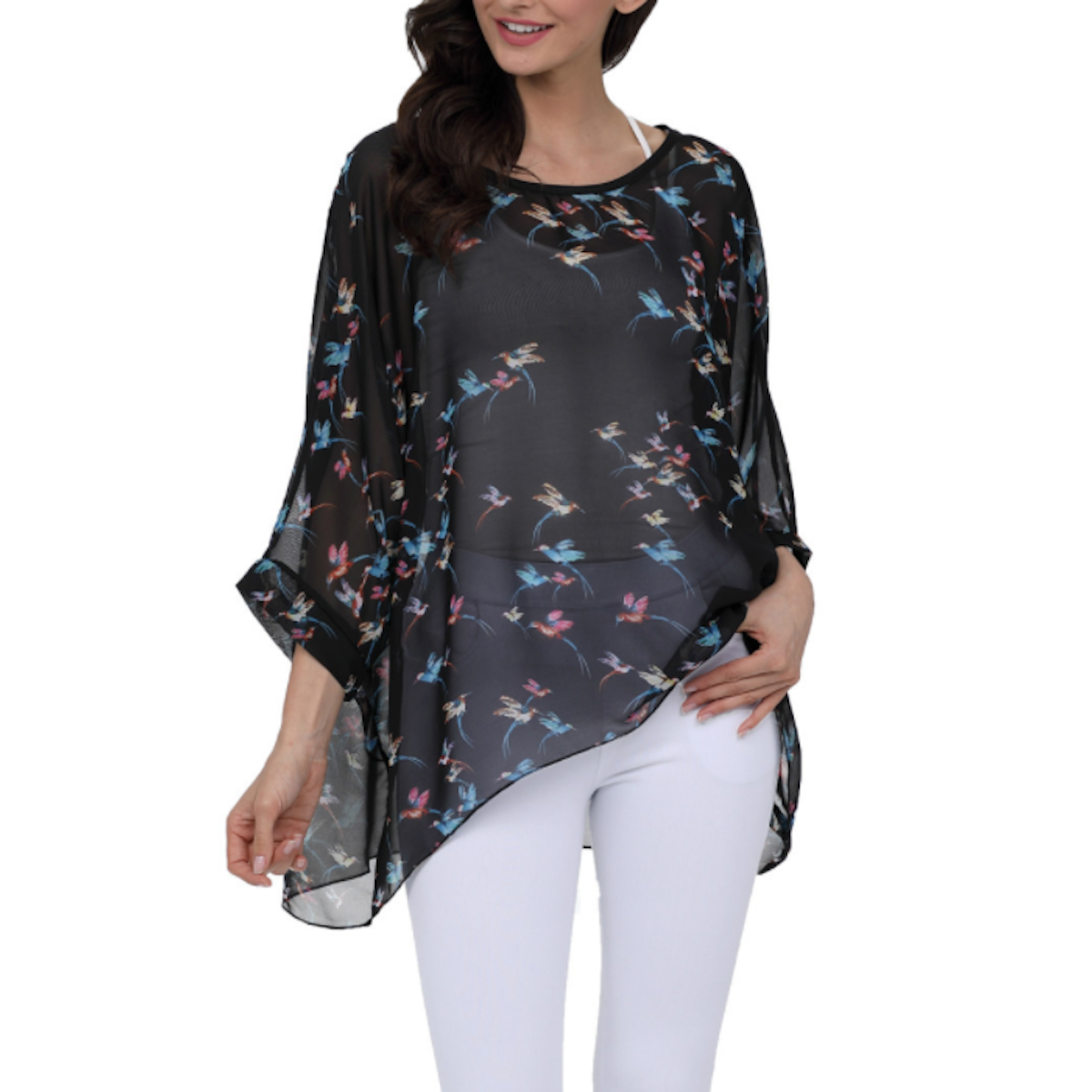 Womens Flying Bird Print Chiffon Top