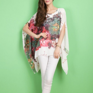 Womens Peony Batwing Chiffon Top