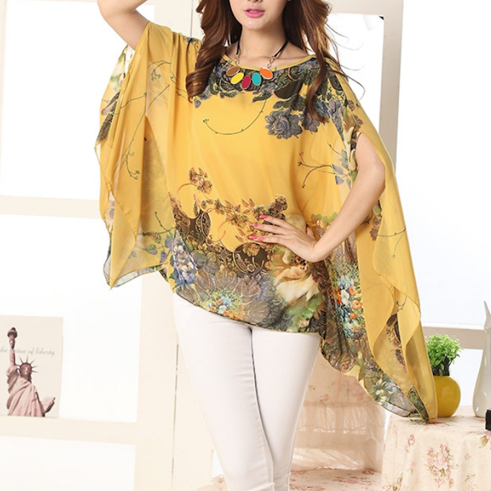 Womens Peony Batwing Chiffon Top