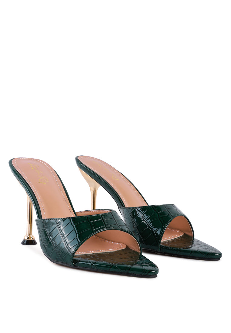 French Cut Croc Texture Patent Faux Leather Sandals