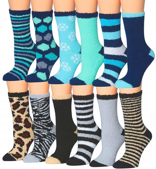 Tipi Toe Women's 12-Pairs Soft Fuzzy Anti-Skid Crew Socks