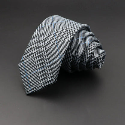 Men's 6cm Handmade Cotton Skinny Tie – Grey Plaids, Solids, & Stripes