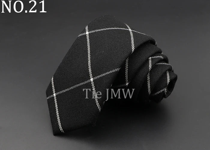 Men's 6cm Handmade Cotton Skinny Tie – Grey Plaids, Solids, & Stripes
