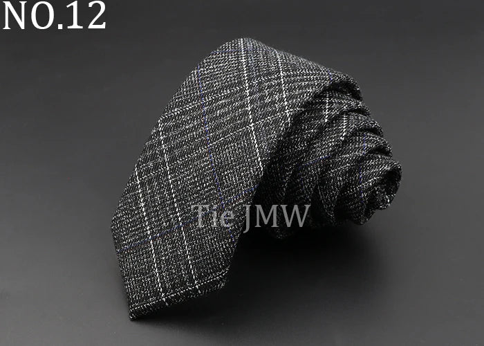 Men's 6cm Handmade Cotton Skinny Tie – Grey Plaids, Solids, & Stripes