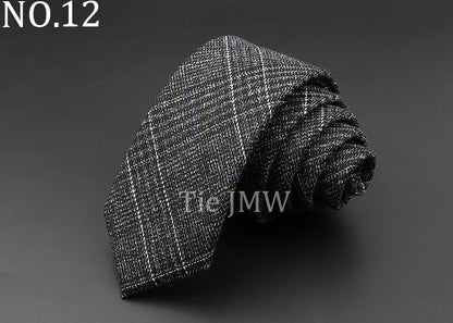 Men's 6cm Handmade Cotton Skinny Tie – Grey Plaids, Solids, & Stripes