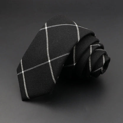 Men's 6cm Handmade Cotton Skinny Tie – Grey Plaids, Solids, & Stripes