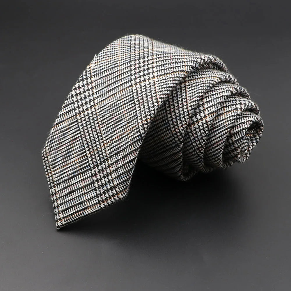 Men's 6cm Handmade Cotton Skinny Tie – Grey Plaids, Solids, & Stripes