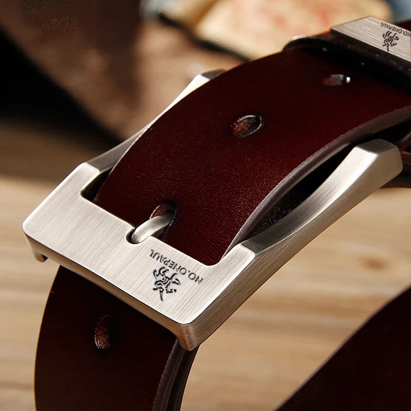 Genuine Leather Men’s Belt with High-Quality Metal Buckle