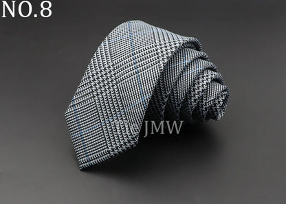 Men's 6cm Handmade Cotton Skinny Tie – Grey Plaids, Solids, & Stripes