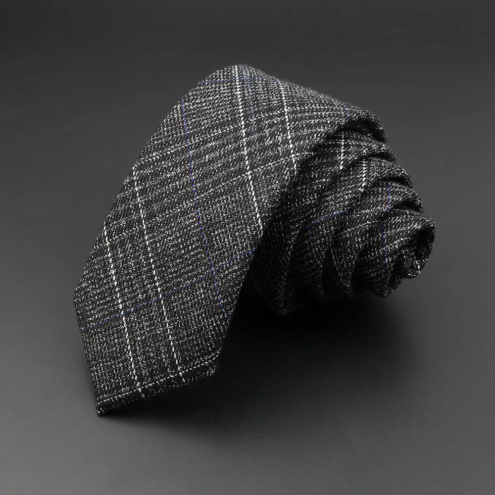 Men's 6cm Handmade Cotton Skinny Tie – Grey Plaids, Solids, & Stripes