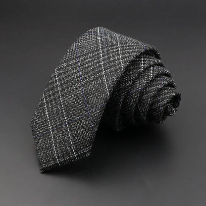 Men's 6cm Handmade Cotton Skinny Tie – Grey Plaids, Solids, & Stripes