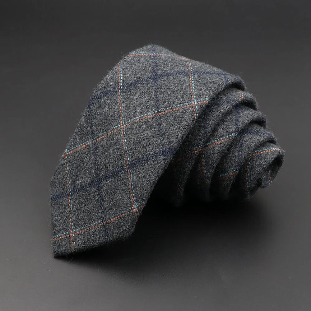 Men's 6cm Handmade Cotton Skinny Tie – Grey Plaids, Solids, & Stripes