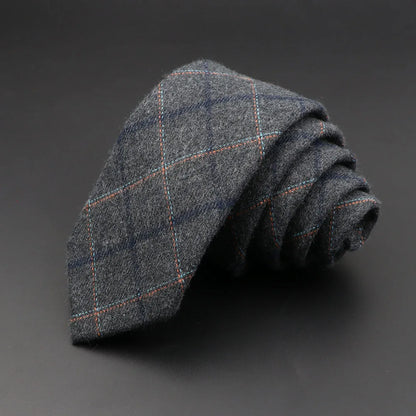 Men's 6cm Handmade Cotton Skinny Tie – Grey Plaids, Solids, & Stripes