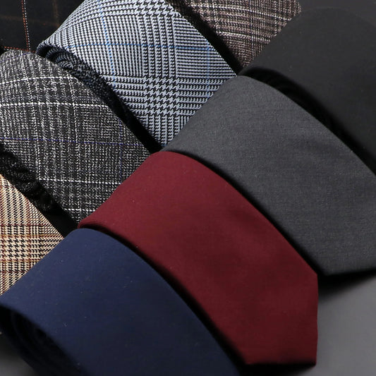 Men's 6cm Handmade Cotton Skinny Tie – Grey Plaids, Solids, & Stripes
