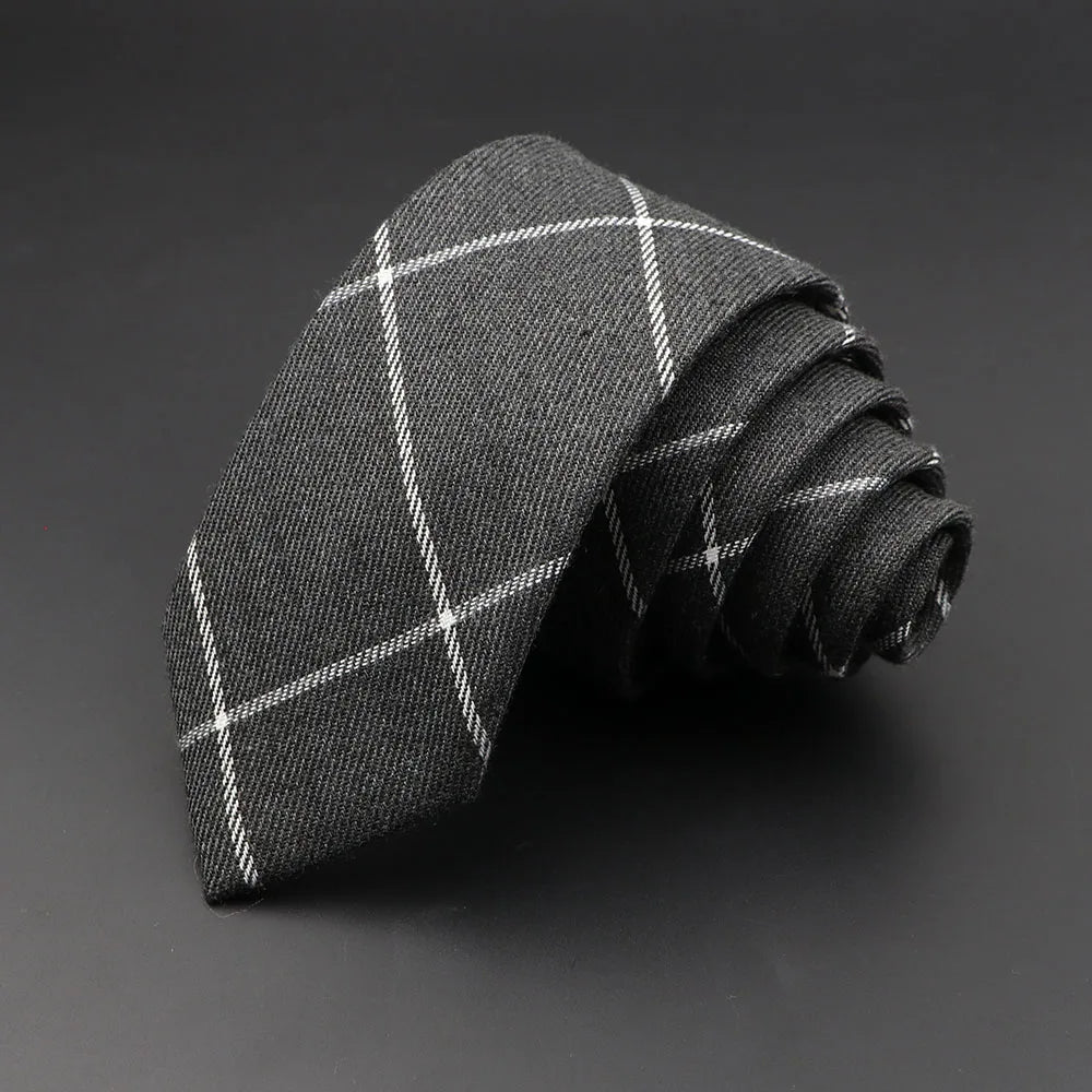 Men's 6cm Handmade Cotton Skinny Tie – Grey Plaids, Solids, & Stripes
