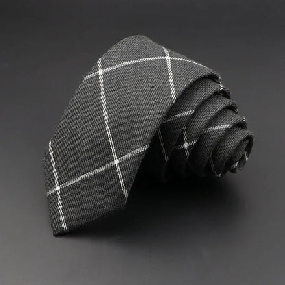 Men's 6cm Handmade Cotton Skinny Tie – Grey Plaids, Solids, & Stripes