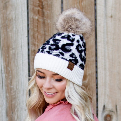 CC Beanie Leopard Pom Winter Hats for Adult and Kids by Truly