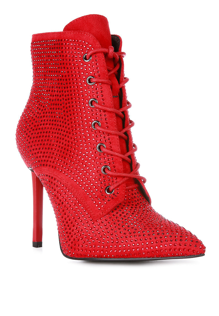 Head On Faux Suede Diamante Ankle Boots