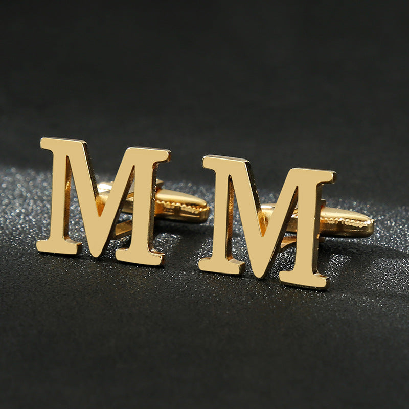 Gold Letters A-Z Cufflinks for Men