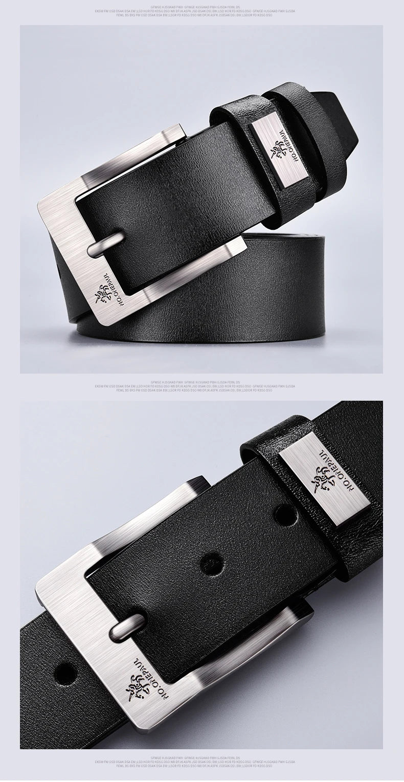 Genuine Leather Men’s Belt with High-Quality Metal Buckle